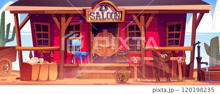 Wild west saloon building with old door vector 120198235