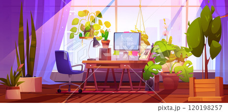Home office workplace with green plants Home office workplace with green plants 120198257