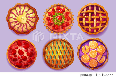 Sweet baked pie top view with fruits and berries. Sweet baked pie top view with fruits and berries. 120198277