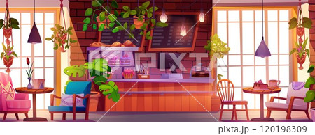 Coffee shop interior design. Modern cafe or bar 120198309