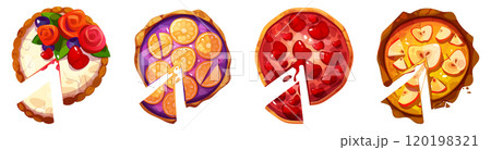 Cut fruit and vegetable pies top view set 120198321