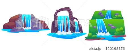 Waterfall on rocky mountain. 120198376