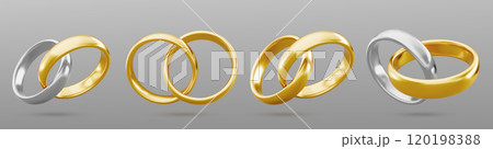 Gold and silver couple ring. 3d marriage jewelry 120198388