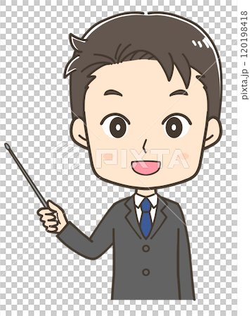 一位商人用指點棒解釋的上半身插圖 一位商人用指點棒解釋的上半身插圖 120198418