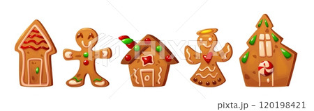 Christmas gingerbread house cookie illustration 120198421