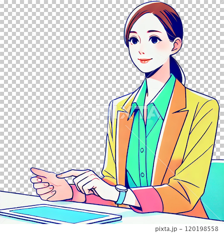Digital illustration of a woman wearing a colorful jacket 120198558