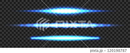 Glowing blue neon tube lamp set. Led light line beam collection. Bright luminous fluorescent bar stick lines. Shining cold color strip element pack to divide, separate, decorate. Vector illustration 120198787