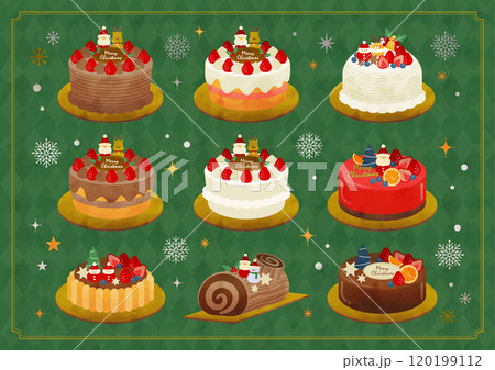 水彩 かわいいクリスマスケーキイラストセット 水彩 かわいいクリスマスケーキイラストセット 120199112