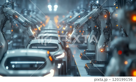 ロボットシステムによるンに生産される自動車自動車製造工程ライン 120199156