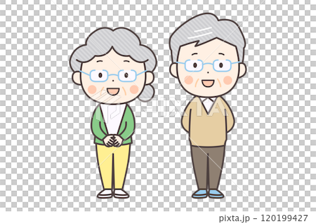 笑顔のシニア夫婦の全身イラスト 笑顔のシニア夫婦の全身イラスト 120199427