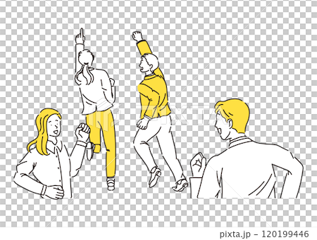 A simple illustration of the whole body and back of a businessman and businesswoman running energetically with a smile A simple illustration of the whole body and back of a businessman and businesswoman running energetically with a smile 120199446