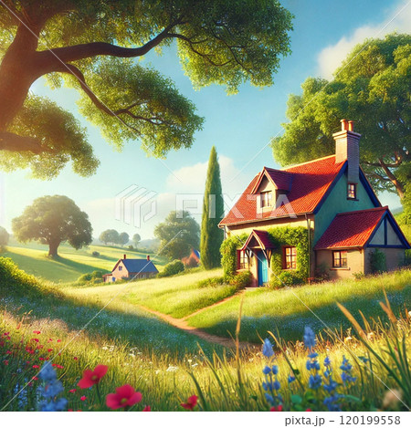 赤い屋根が映える小さな家 120199558