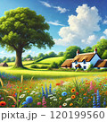 野花が彩る田園の一日 120199560