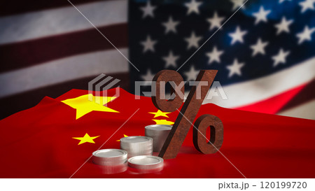 The rust percent  and coins on Chinese and usa flag for tax or business concept 3d rendering. 120199720