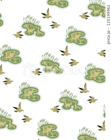 裳の文様　中洲の葦に鳥　 120199962