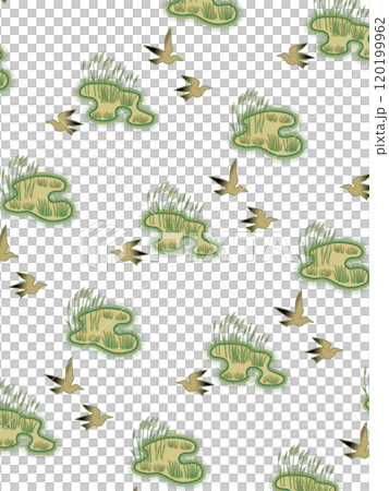 裳の文様　中洲の葦に鳥　 120199962