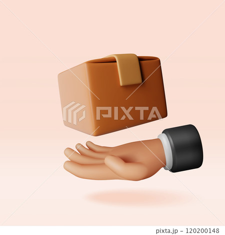 3D carton packaging box in hand isolated 3D carton packaging box in hand isolated 120200148