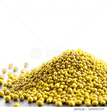 Mustard seeds tiny and yellow forming a small pile soft focus side view delicious details 120201157