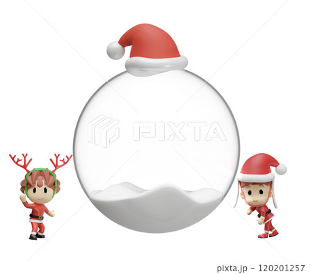 3d snow globe glass transparent empty with santa claus girl boy isolated. poster or happiness cards, merry christmas, festive New Year concept, 3d render illustration 3d snow globe glass transparent empty with santa claus girl boy isolated. poster or happiness cards, merry christmas, festive New Year concept, 3d render illustration 120201257