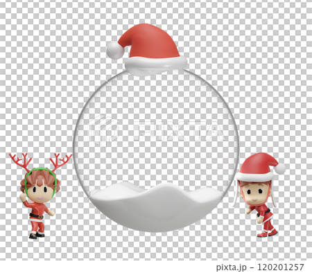 3d snow globe glass transparent empty with santa claus girl boy isolated. poster or happiness cards, merry christmas, festive New Year concept, 3d render illustration 3d snow globe glass transparent empty with santa claus girl boy isolated. poster or happiness cards, merry christmas, festive New Year concept, 3d render illustration 120201257