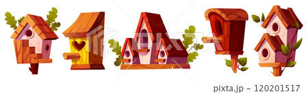 Wooden bird houses set isolated on white 120201517