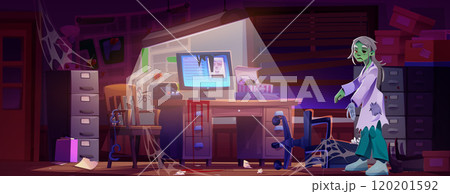 Deserted detective office with spooky zombie 120201592