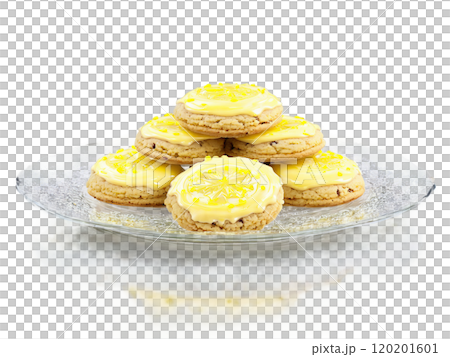 Cookies lemon glazed cookies with a soft center on a transparent glass dish zesty 120201601