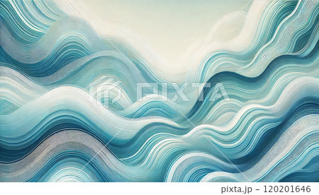 爽やかな青の抽象波模様の背景アート 120201646