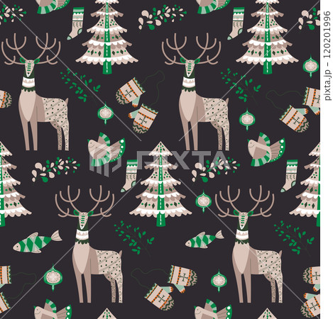 Seamless Scandinavian Deer Winter Pattern 120201996