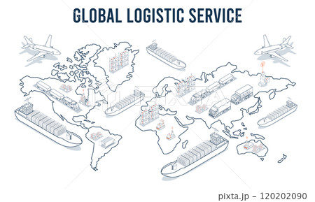 Global logistic service concept with Automated Guided Vehicles (AGVs) and Autonomous Mobile Robots (AMRs) and warehouse business. Vector illustration EPS 10 120202090