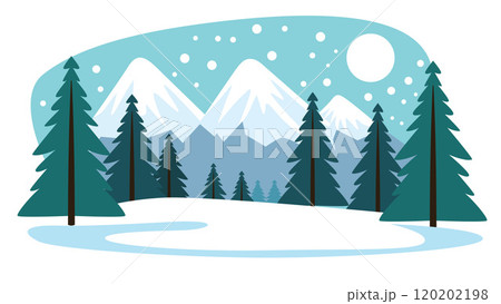 Mountain Nature Landscape with Pine Tree in the Forest in Snow Winter Season Mountain Nature Landscape with Pine Tree in the Forest in Snow Winter Season 120202198