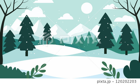 Mountain Nature Landscape with Pine Tree in the Forest in Snow Winter Season 120202203