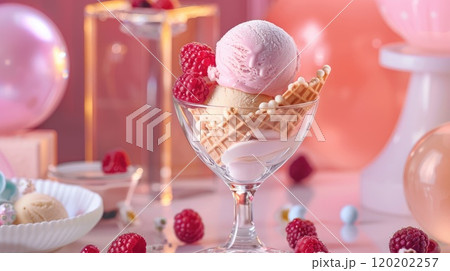 Bubble waffle ice cream. Generative AI 120202257