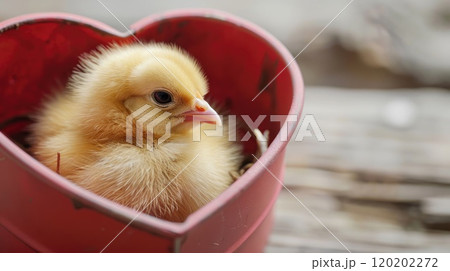 Chick in heart box. Generative AI 120202272