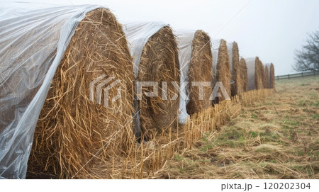 Covered hay bales. Generative AI Covered hay bales. Generative AI 120202304