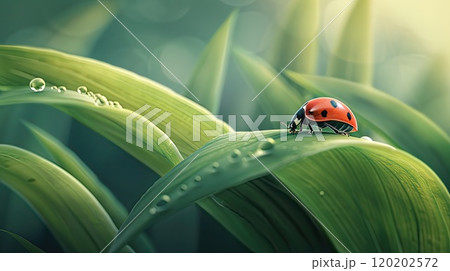 Ladybug on leaf. Generative AI 120202572