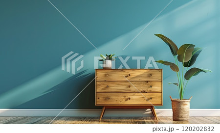 Chest on blue wall. Generative AI 120202832