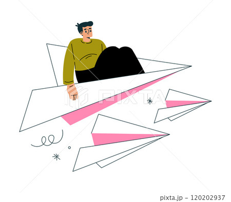 Productive Workflow with Man Fly Paper Plane Managing Task Vector Illustration Productive Workflow with Man Fly Paper Plane Managing Task Vector Illustration 120202937