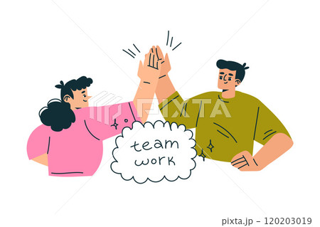 Productive Workflow with Man and Woman Give High Five Managing Task Vector Illustration 120203019