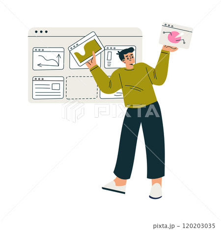 Productive Workflow with Man with Window Screen Managing Task Vector Illustration 120203035