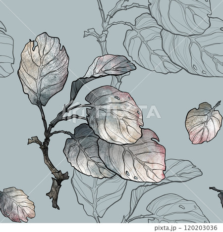 Drawing in the form of a pattern of plant leaves. 120203036