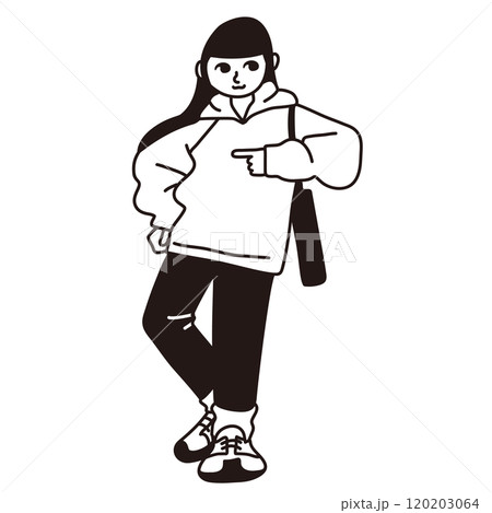 パーカーを着た女性全身ベクター線画 120203064