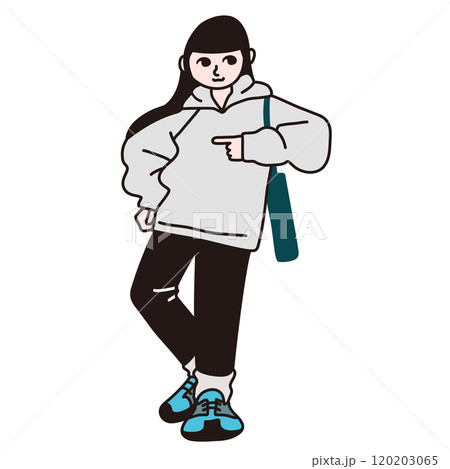 パーカーを着た女性全身ベクター線画 120203065