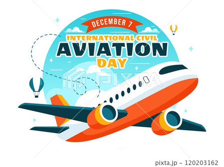 International Civil Aviation Day Vector Illustration on December 7 Featuring Airplane and Sky Blue View in Appreciation of Aviation in Flat Background 120203162