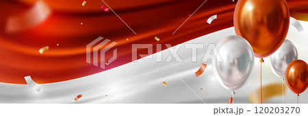 Red and white balloons celebration on red and white Indonesia flag vector background 120203270