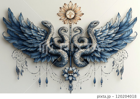 The tattoo symbol with staff with two intertwined snakes 120204018