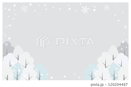 冬の雪降る森のかわいいイラスト背景素材 冬の雪降る森のかわいいイラスト背景素材 120204487