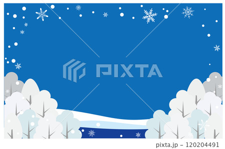 冬の雪降る森のかわいいイラスト背景素材 冬の雪降る森のかわいいイラスト背景素材 120204491