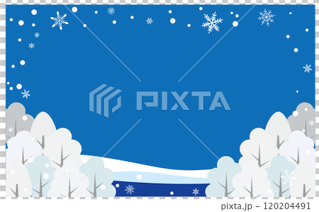 冬の雪降る森のかわいいイラスト背景素材 冬の雪降る森のかわいいイラスト背景素材 120204491