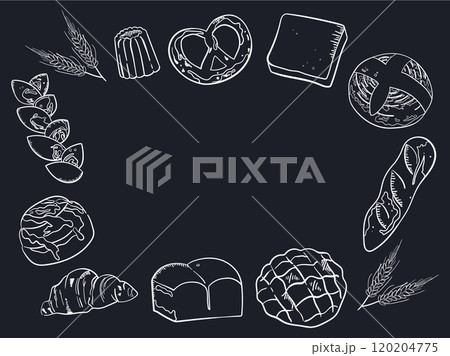 色んなパンのお洒落な線画フレーム 120204775